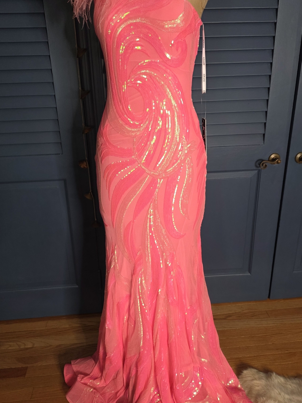NWT Jovani 32596A Neon Pink Sequin One Shoulder Prom Dress Gown Size 4